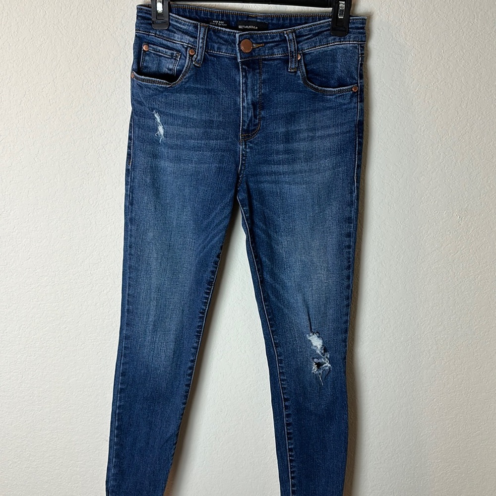 Seethrusoul high rise ankle skinny Jean with distressing